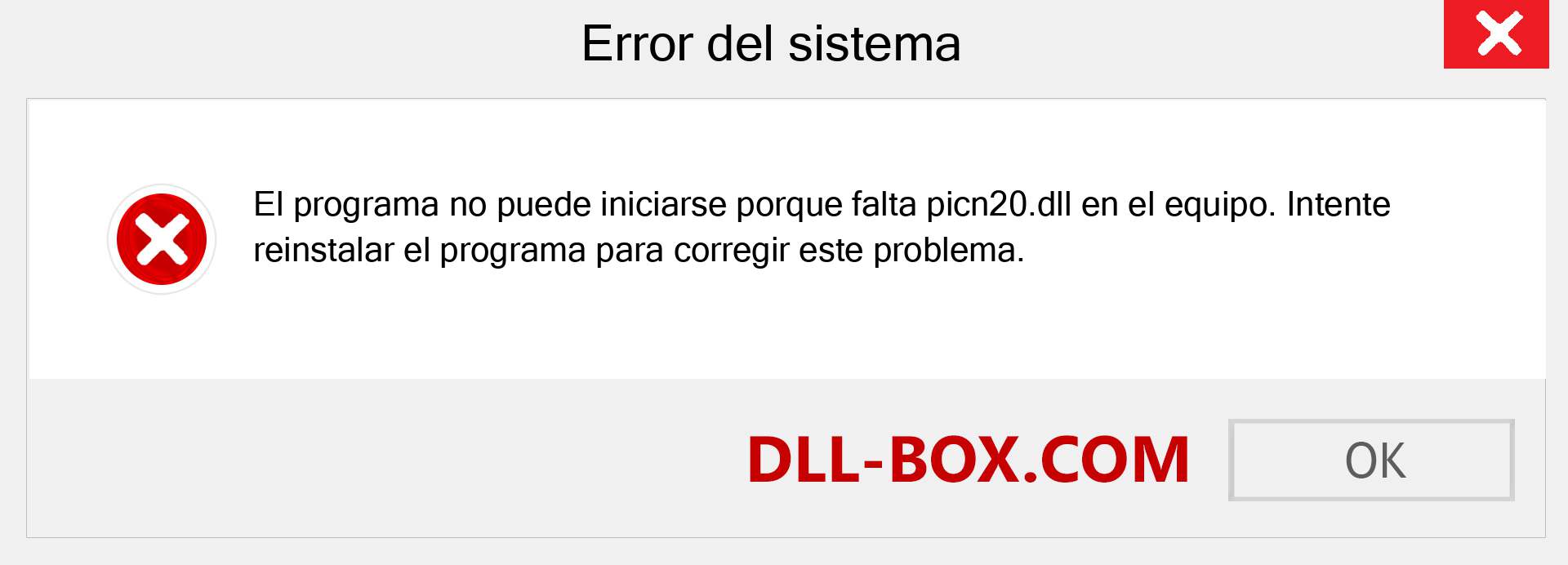 ¿Falta el archivo picn20.dll ?. Descargar para Windows 7, 8, 10 - Corregir picn20 dll Missing Error en Windows, fotos, imágenes